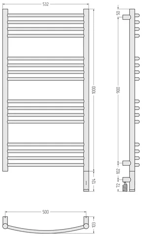 Полотенцесушитель, Сунержа, Богема 3.1, выгнутая, шгв 532*102*1124, нижнее справа, МЭМ, цвет-тёмный титан муар — изображение 1
