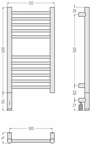 Полотенцесушитель, Сунержа, Богема 3.1, прямая, шгв 332*74*724, нижнее слева, МЭМ, цвет-тёмный титан муар — изображение 1
