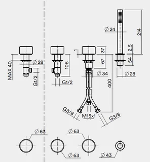 Смеситель для ванны и душа, Quadro design, Stereo, на борт ванны, цвет-Steel Brushed — изображение 1