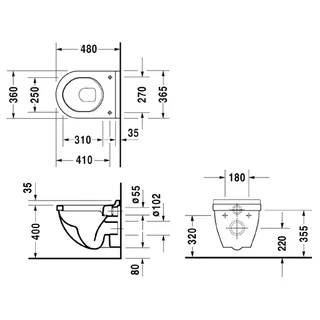 Унитаз, Duravit, Starck 3, подвесной, шгв 365*480*355, цвет-белый — изображение 1