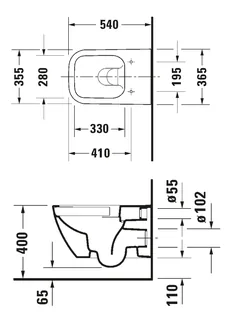 Унитаз, Duravit, Happy D.2, подвесной, шгв 365*540*335, цвет-белый — изображение 1