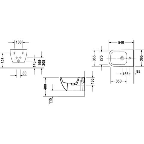 Биде подвесное, Duravit, Happy D.2, шгв 355*540*285, цвет-белый — изображение 1