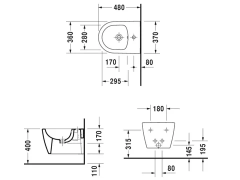 Биде, Duravit, ME by Starck, подвесной, шгв 370*480*290, цвет-белый — изображение 1