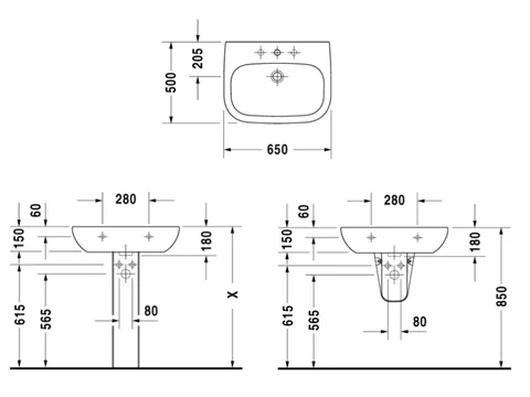 Раковина, Duravit, D-Code, шгв 650*500*180, отверстия для смесителя-1, цвет-белый (стар.арт 2310650000 ) — изображение 1