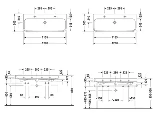 Раковина, Duravit, Happy D.2, шгв 1200*505*170, отверстия для смесителя-2, цвет-белый — изображение 1