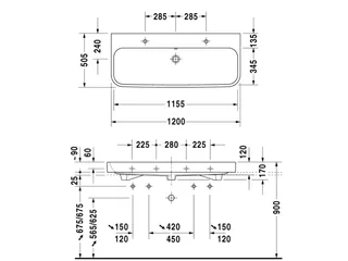 Раковина, Duravit, Happy D.2, шгв 1200*505*170, отверстия для смесителя-2, цвет-белый — изображение 1