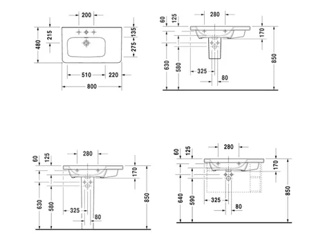 Раковина, Duravit, Durastyle, шгв 800*480*170, отверстия для смесителя-1, цвет-белый — изображение 1
