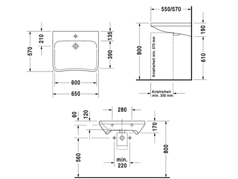 Раковина, Duravit, Durastyle, шгв 650*570*170, отверстия для смесителя-1, цвет-белый — изображение 1
