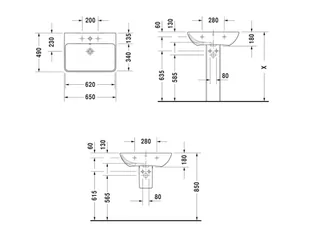 Раковина, Duravit, ME by Starck, шгв 650*490*180, отверстия для смесителя-1, цвет-белый — изображение 1