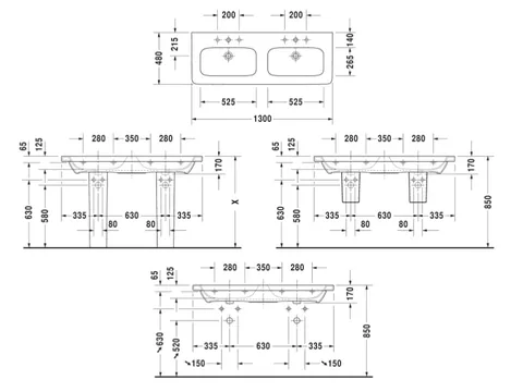 Раковина, Duravit, Durastyle, шгв 1300*480*170, отверстия для смесителя-1, цвет-белый — изображение 1