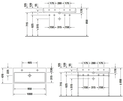 Раковина, Duravit, Vero Air, шгв 1000*470*170, отверстия для смесителя-2, цвет-белый — изображение 1