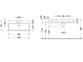 Раковина, Duravit, Vero Air, шгв 1000*470*170, отверстия для смесителя-1, цвет-белый — изображение 1