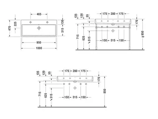 Раковина, Duravit, Vero Air, шгв 1000*470*170, отверстия для смесителя-2, цвет-белый — изображение 1