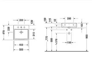 Раковина, Duravit, Vero Air, шгв 500*470*165, отверстия для смесителя-отсутствуют, цвет-белый — изображение 1