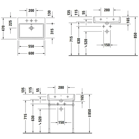Раковина, Duravit, Vero Air, шгв 600*470*165, отверстия для смесителя-отсутствуют, цвет-белый — изображение 1