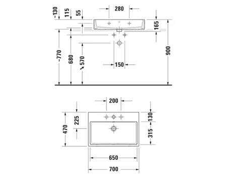 Раковина, Duravit, Vero Air, шгв 700*470*165, отверстия для смесителя-отсутствуют, цвет-белый — изображение 1