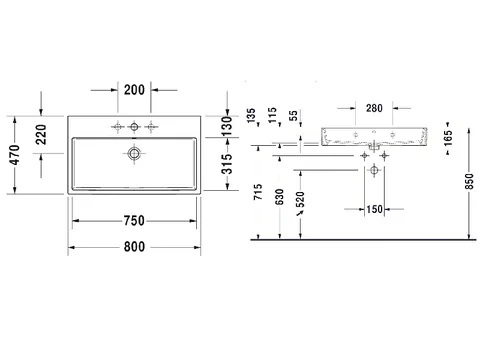 Раковина, Duravit, Vero Air, шгв 800*470*170, цвет-белый — изображение 1