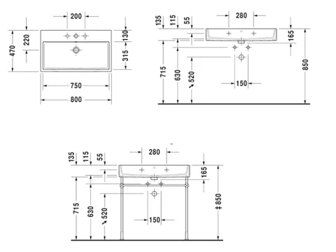 Раковина, Duravit, Vero Air, шгв 800*470*165, отверстия для смесителя-отсутствуют, цвет-белый — изображение 1