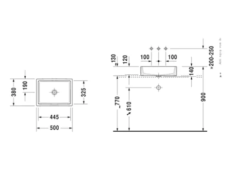 Раковина, Duravit, Vero Air, шгв 500*380*140, отверстия для смесителя-отсутствуют, цвет-белый — изображение 1
