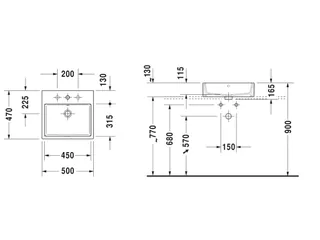 Раковина, Duravit, Vero Air, шгв 500*470*165, отверстия для смесителя-1, цвет-белый — изображение 1