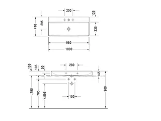Раковина, Duravit, DuraSquare, шгв 1000*470*145, отверстия для смесителя-отсутствуют, цвет-белый — изображение 1