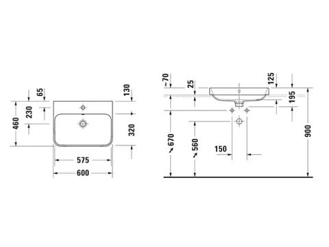 Раковина, Duravit, Happy D.2 Plus, шгв 600*460*195, отверстия для смесителя-1, цвет-белый — изображение 1