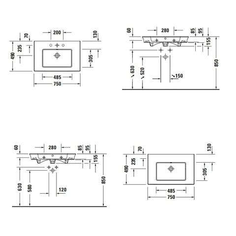 Раковина, Duravit, White Tulip, шгв 750*490*155, отверстия для смесителя-1, цвет-белый — изображение 1