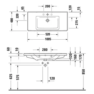 Раковина, Duravit, Duravit No.1, шгв 1005*480*170, отверстия для смесителя-1, WonderGliss, цвет-белый — изображение 1