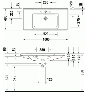 Раковина, Duravit, D-Neo, шгв 1005*480*170, отверстия для смесителя-1, цвет-белый — изображение 1