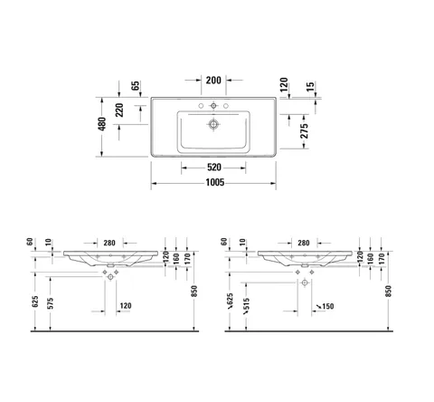 Раковина, Duravit, D-Neo, шгв 1005*480*170, отверстия для смесителя-отсутствуют, цвет-белый — изображение 1