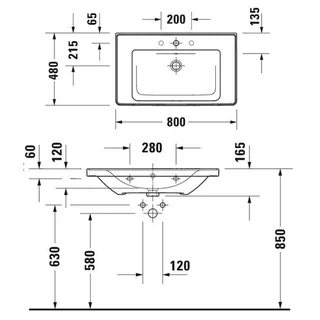 Раковина, Duravit, Duravit No.1, шгв 800*480*165, отверстия для смесителя-1, WonderGliss, цвет-белый — изображение 1