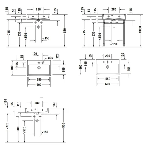Раковина, Duravit, Vero Air, шгв 600*400*165, отверстия для смесителя-1, цвет-белый — изображение 1