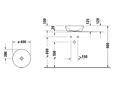 Раковина, Duravit, D-Neo, шгв 400*400*120, отверстия для смесителя-отсутствуют, цвет-белый глянцевый — изображение 1