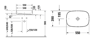Раковина, Duravit, Zencha, шгв 550*390*135, отверстия для смесителя-отсутствуют, цвет-белый — изображение 1