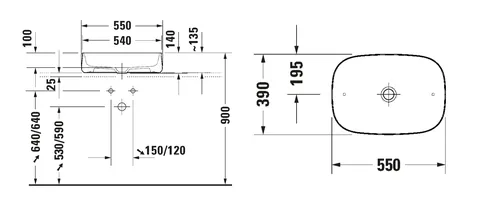 Раковина, Duravit, Zencha, шгв 550*390*135, отверстия для смесителя-отсутствуют, цвет-антрацит матовый — изображение 1