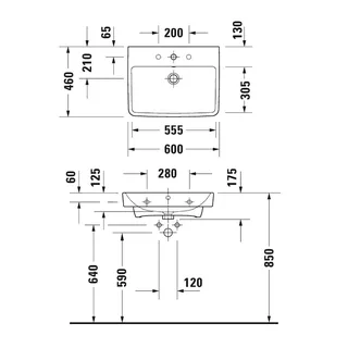 Раковина, Duravit, Duravit No.1, шгв 600*460*175, отверстия для смесителя-1, цвет-белый — изображение 1