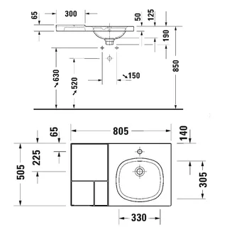 Раковина, Duravit, Aurena, шгв 800*500*190, отверстия для смесителя-1, HygieneGlaze, цвет-белый — изображение 1