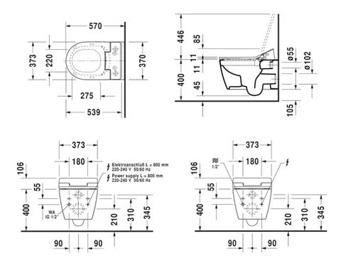 Унитаз, Duravit, ME by Starck, подвесной, шгв 370*570*355, цвет-белый — изображение 1