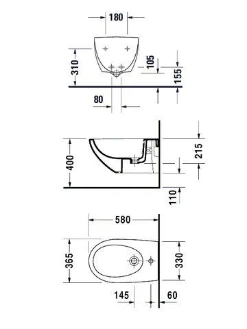 Биде подвесное, Duravit, Architec, шгв 365*580*290, цвет-белый — изображение 1