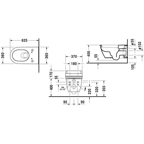 Унитаз подвесной, Duravit, Darling New, шгв 370*625*345, цвет-белый — изображение 1