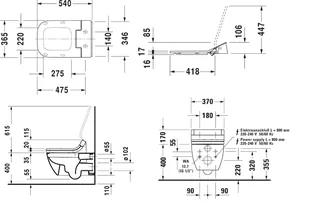Унитаз подвесной, Duravit, Happy D, шгв 365*620*400, крышка с функцией биде, цвет-белый — изображение 1