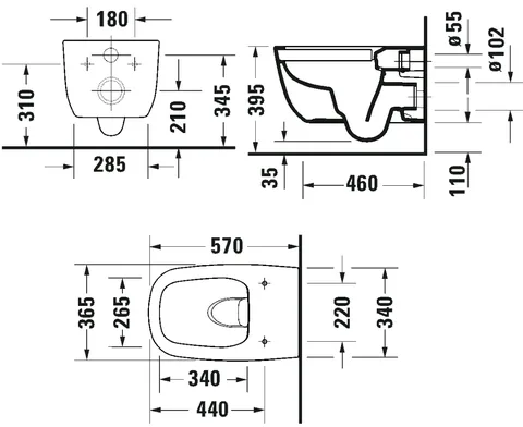 Унитаз, Duravit, Aurena, подвесной, шгв 365*570*360, HygieneGlaze, цвет-белый — изображение 1