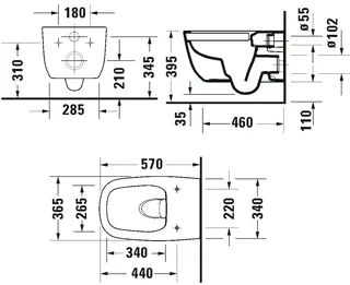 Унитаз, Duravit, Aurena, подвесной, шгв 365*570*360, HygieneGlaze, цвет-белый матовый — изображение 1