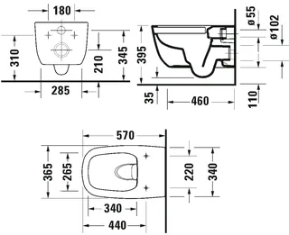 Унитаз, Duravit, Aurena, подвесной, шгв 365*570*360, HygieneGlaze, цвет-белый матовый — изображение 1