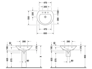 Раковина, Duravit, Darling New, шгв 650*550*185, отверстия для смесителя-1, цвет-белый — изображение 1