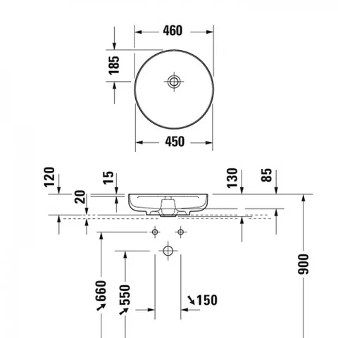 Раковина, Duravit, Vitrium, DuroCast UltraResist, шгв 460*460*130, отверстия для смесителя-отсутствуют, цвет-темно-серый матовый — изображение 1