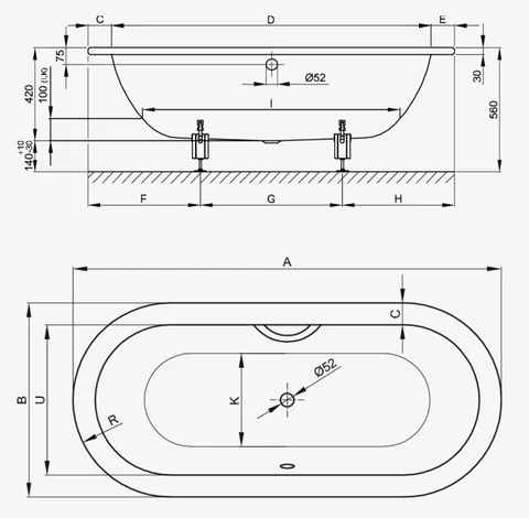 Ванна, Bette, BetteStarlet Oval, шгв 1500*800*420, BetteGlasur® Plus, цвет-белый — изображение 1