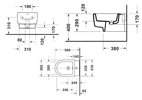 Биде, Duravit, Balcoon, подвесной, шгв 365*540*290, DuraShield, отверстия для смесителя-1, с переливом, цвет-Clay terra matt — изображение 1