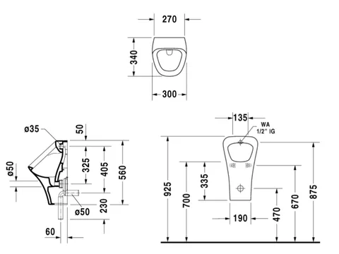 Писсуар, Duravit, Durastyle, шгв 300*340*560, цвет-белый — изображение 1