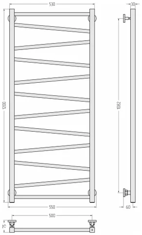 Полотенцесушитель, Сунержа, Сирокко, шгв 550*75*1200, цвет-белый матовый — изображение 1